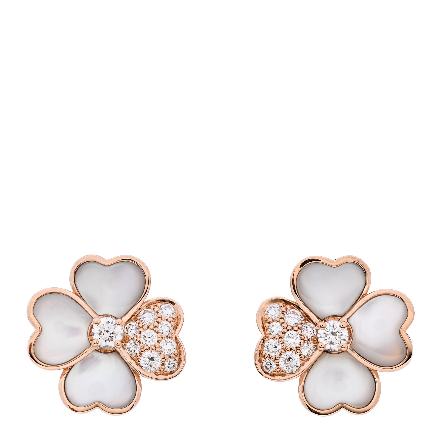 Van Cleef & Arpels 18K Rose Gold Diamond Mother of Pearl Small Cosmos Earrings 1 of 5