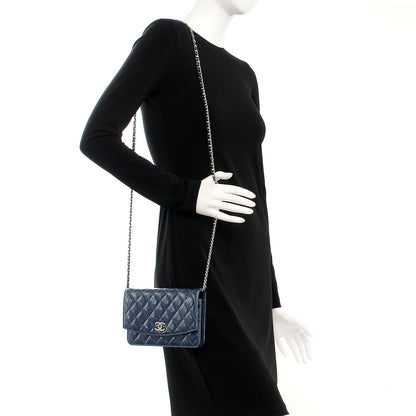Chanel Patent Quilted Brilliant Wallet On Chain WOC Dark Blue 2 of 9