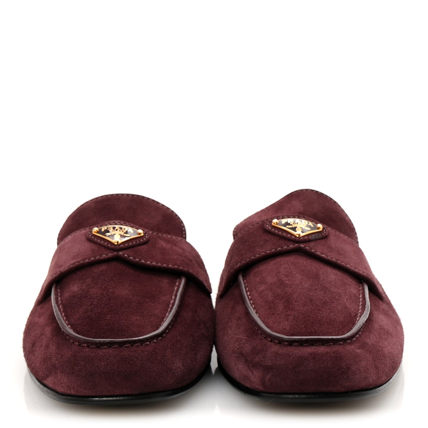 Suede Metal Triangle Logo 10mm Loafer Mules 38.5 Bordeaux