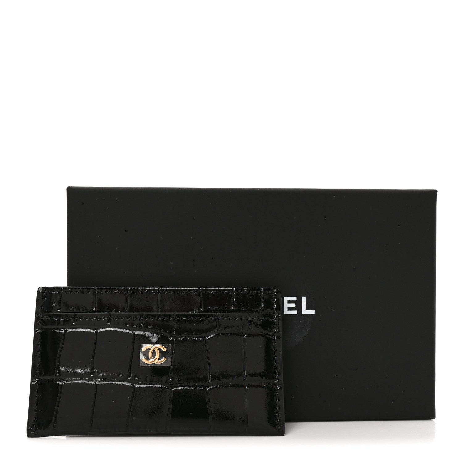 Chanel Calfskin Crocodile Embossed Crococo Card Holder Black 8 of 8