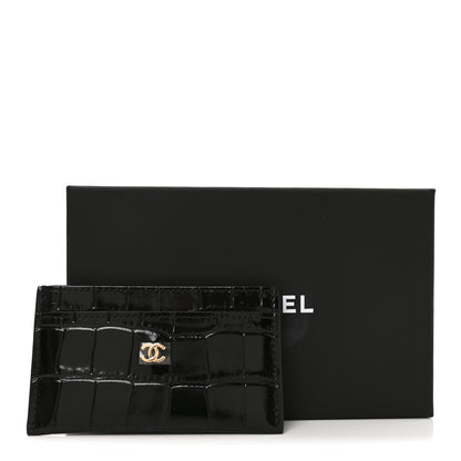 Chanel Calfskin Crocodile Embossed Crococo Card Holder Black 8 of 8