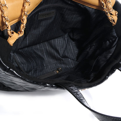 Chanel Glazed Calfskin Portobello Tote Black Beige 5 of 8