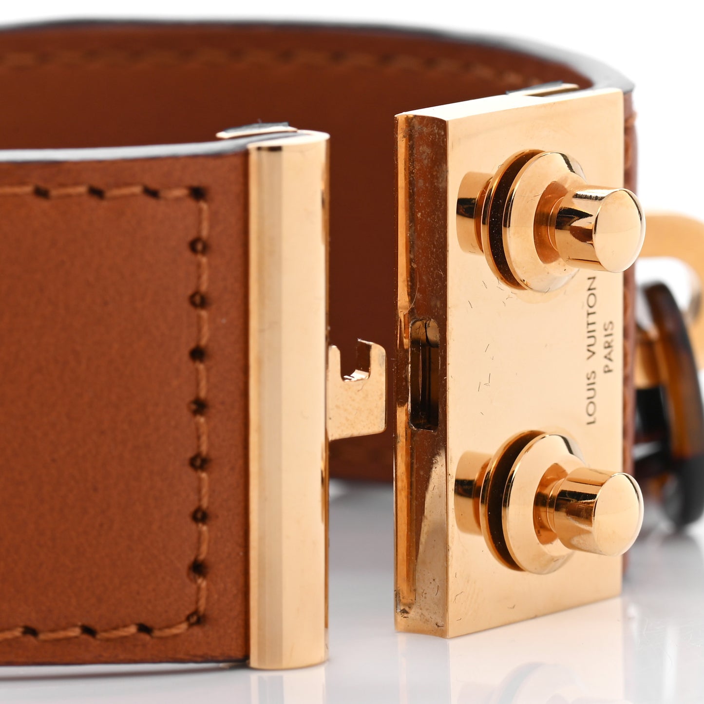 Calfskin Resin Lock Me Manchette Chain Cuff Gold Tortoise