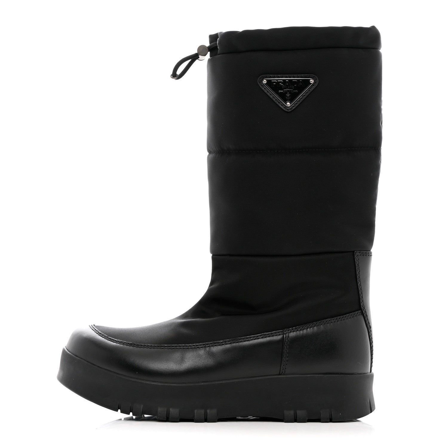 Prada Nylon Metal Triangle Logo Padded Moon Boots 37 Black 1 of 12