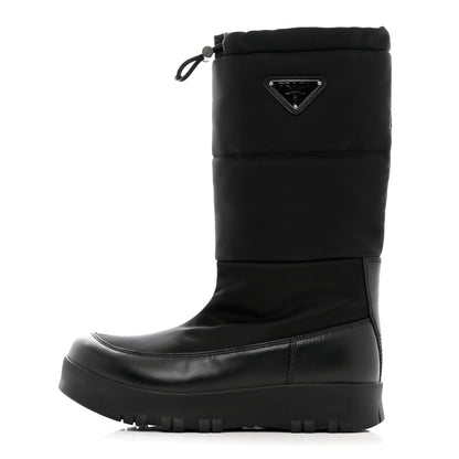 Prada Nylon Metal Triangle Logo Padded Moon Boots 37 Black 1 of 12