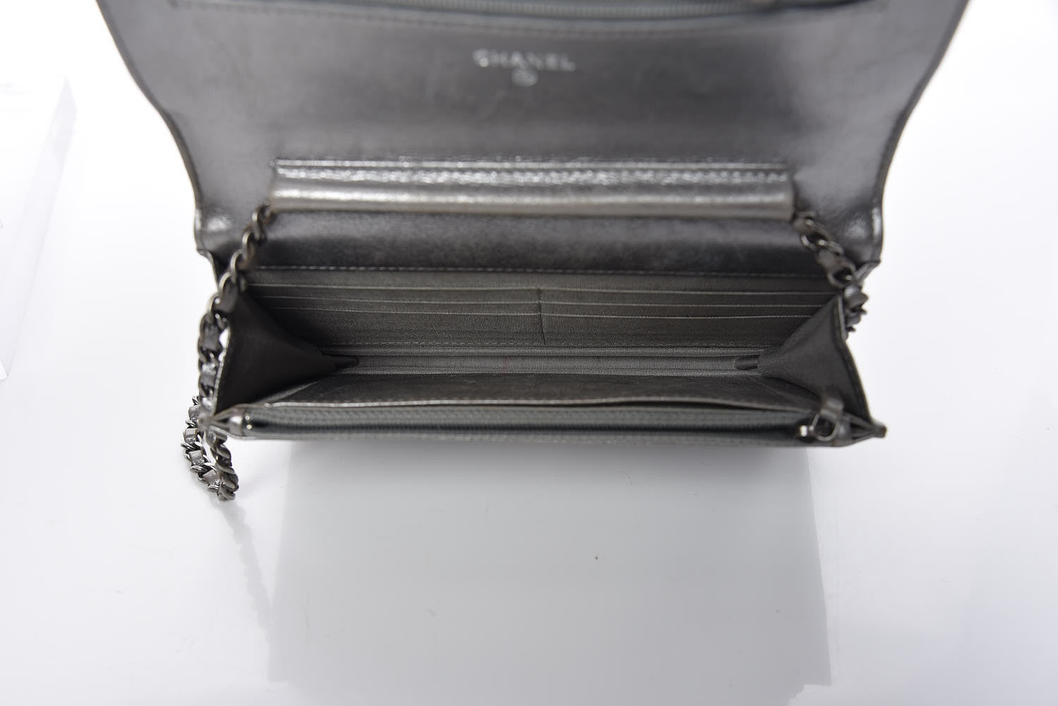 Chanel Metallic Calfskin Quilted Boy Wallet On Chain WOC Silver 5 of 16