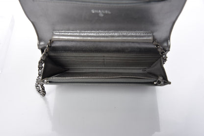 Chanel Metallic Calfskin Quilted Boy Wallet On Chain WOC Silver 5 of 16