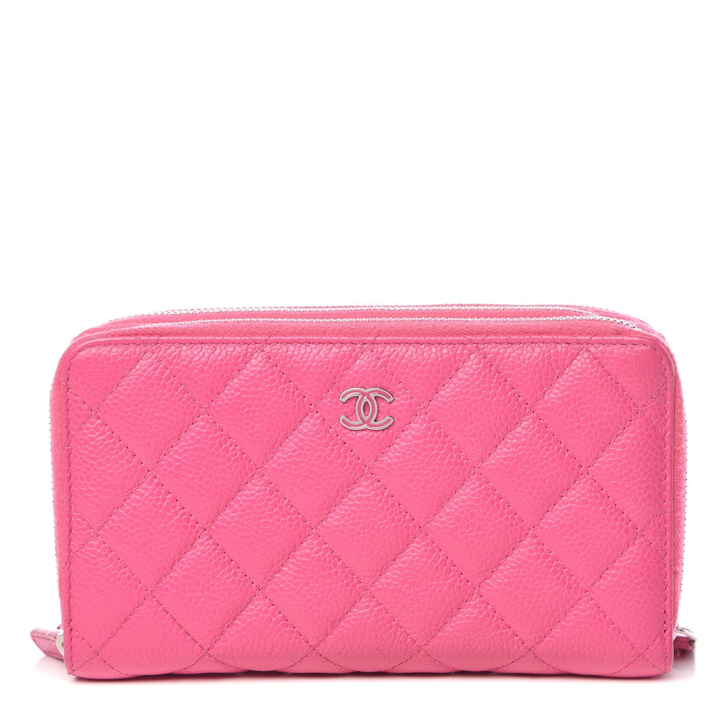 Caviar Quilted Triple Zipper Wallet Pink
