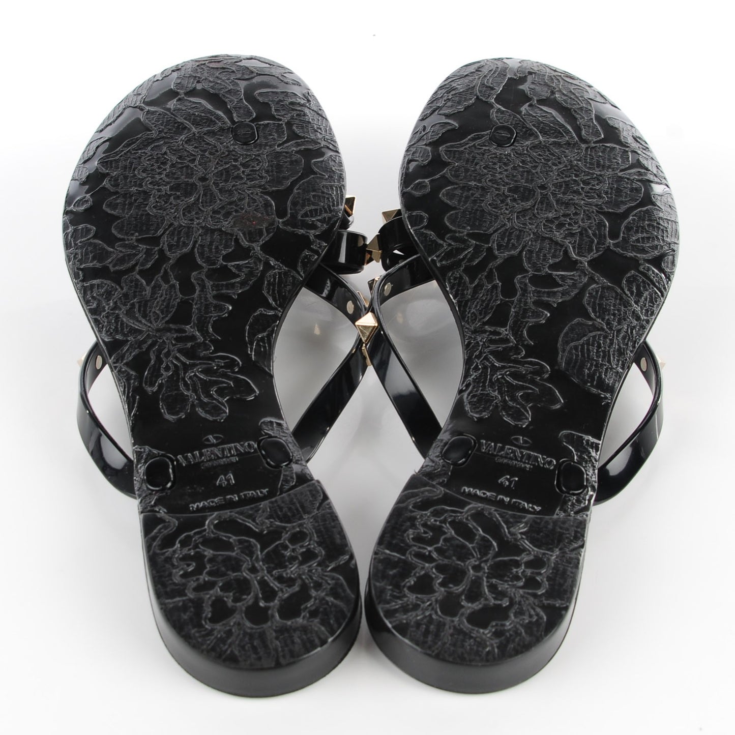 PVC Jelly Rockstud Bow Thong Sandals 41 Black
