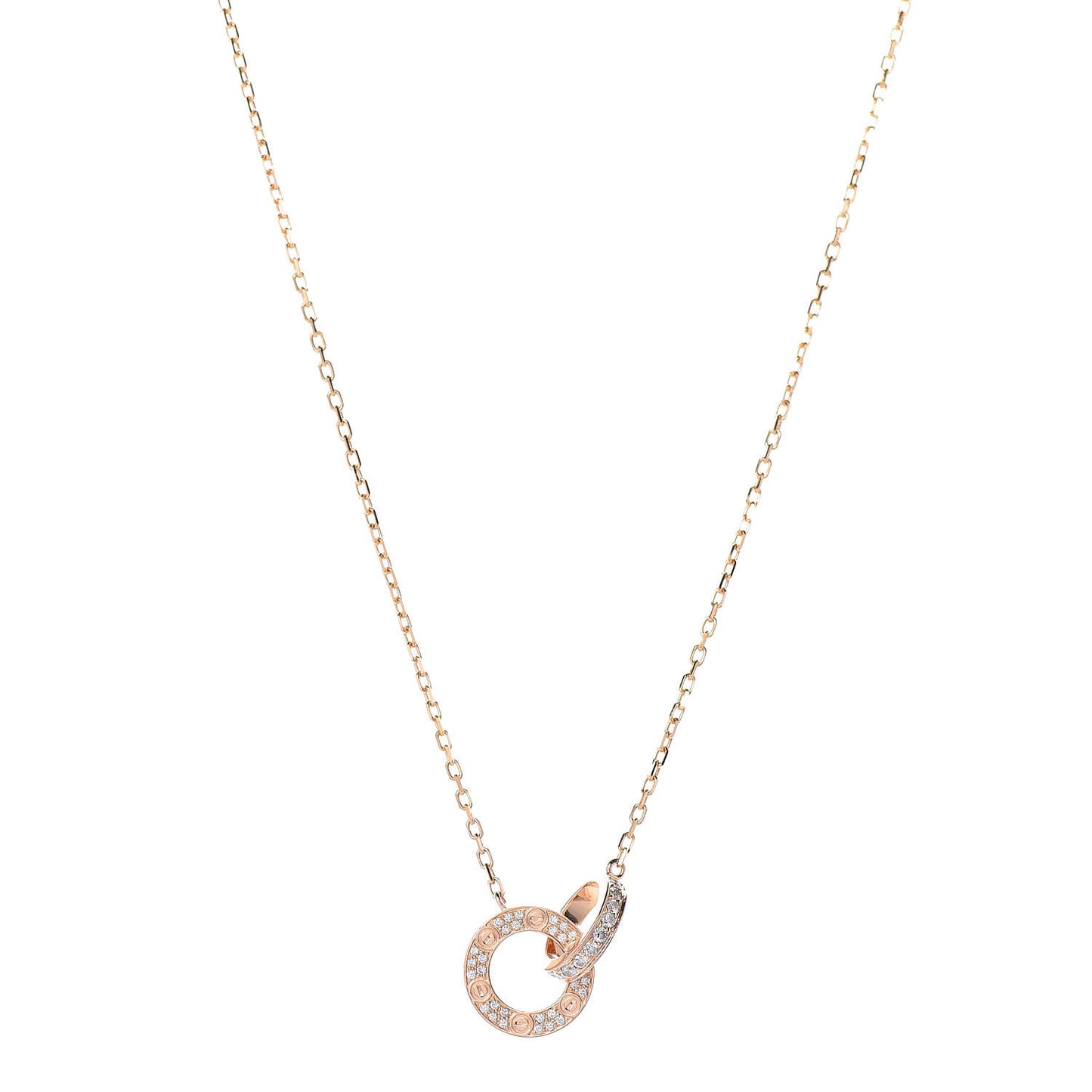 18K Pink Gold Diamond Interlocking LOVE Paved Necklace