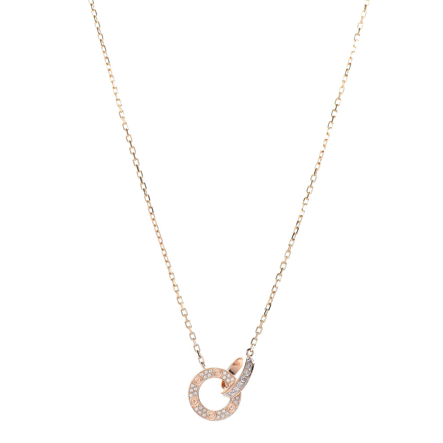 Cartier 18K Pink Gold Diamond Interlocking LOVE Paved Necklace 1 of 7