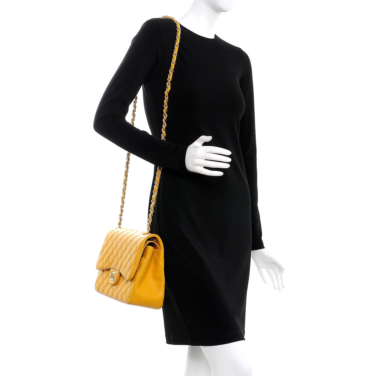 Chanel Lambskin Quilted Jumbo Double Flap Yellow 2 of 12