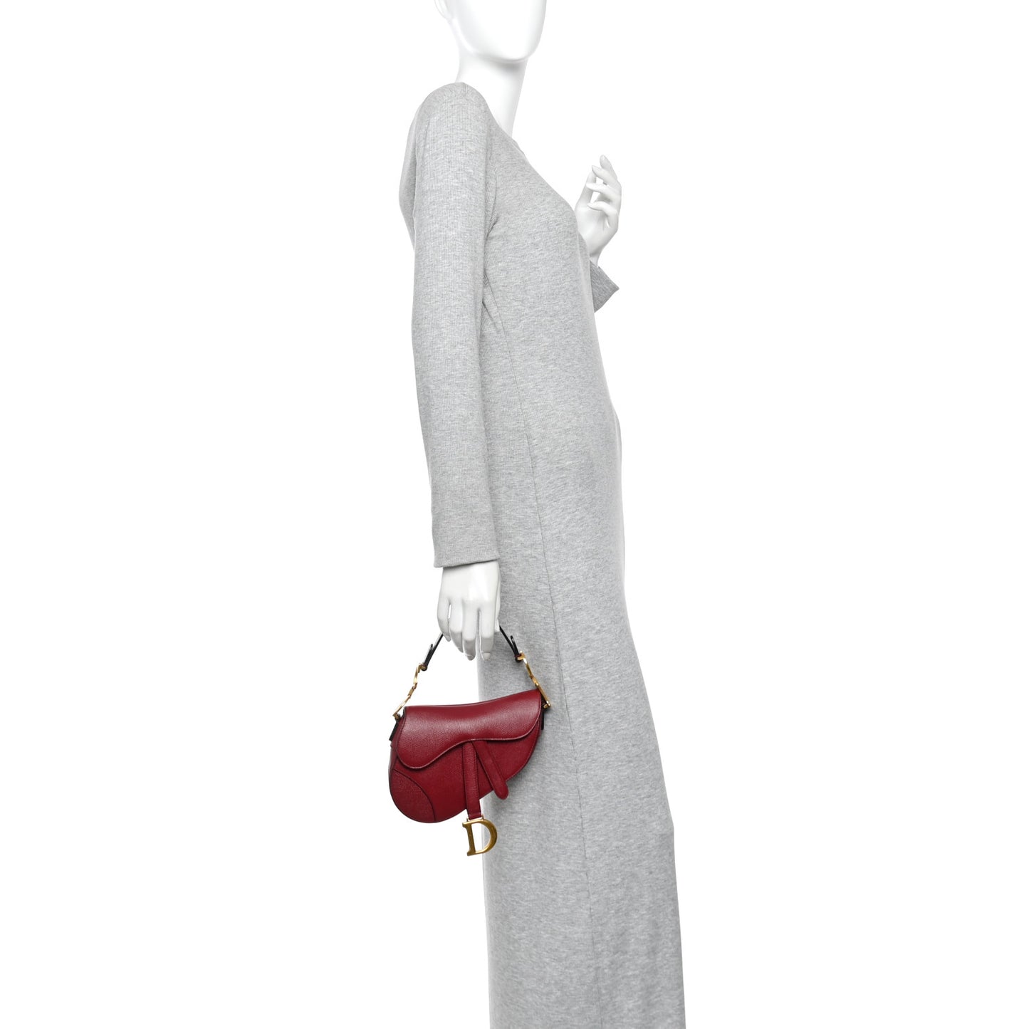 Grained Calfskin Mini Saddle Bag Red