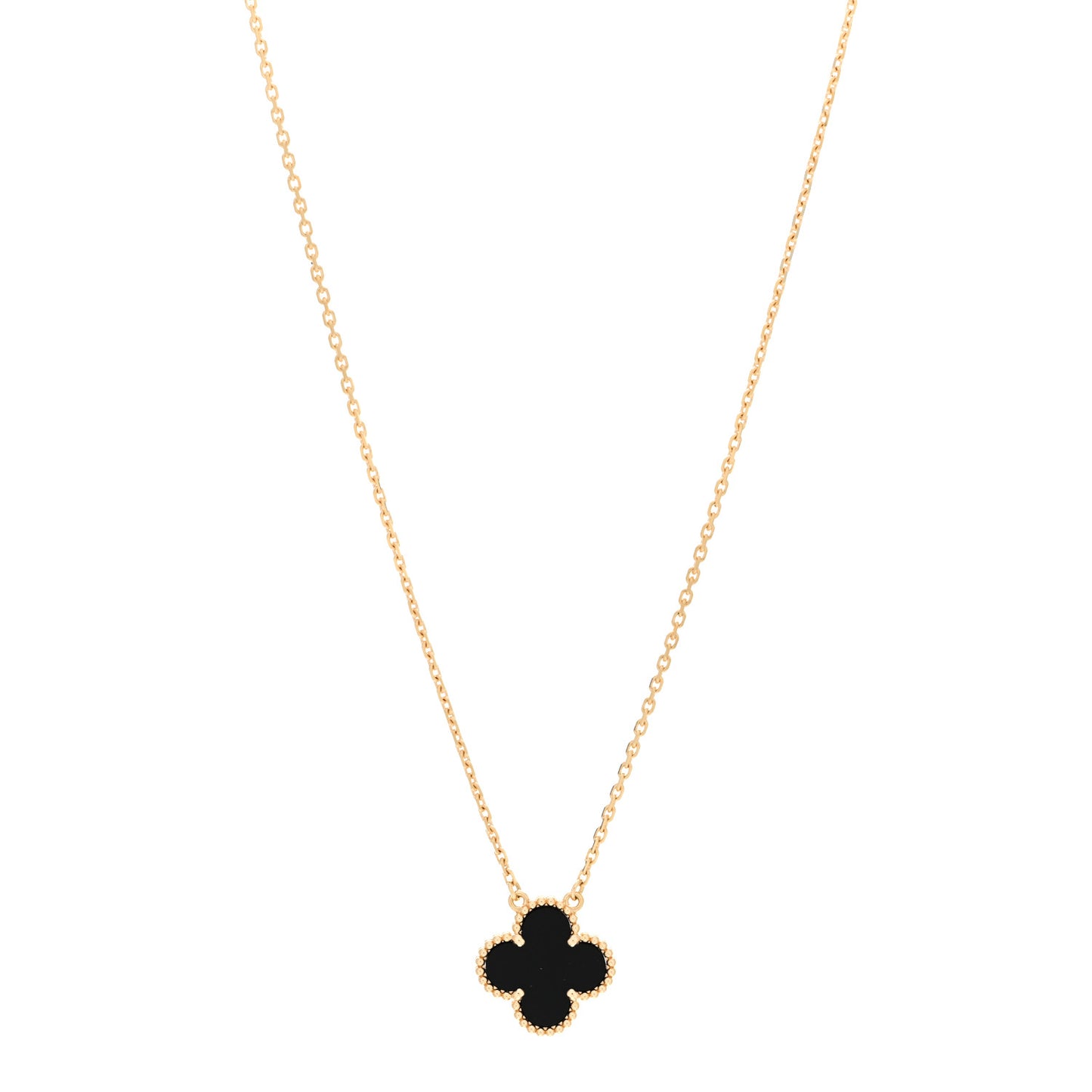 18K Yellow Gold Black Onyx Vintage Alhambra Pendant Necklace