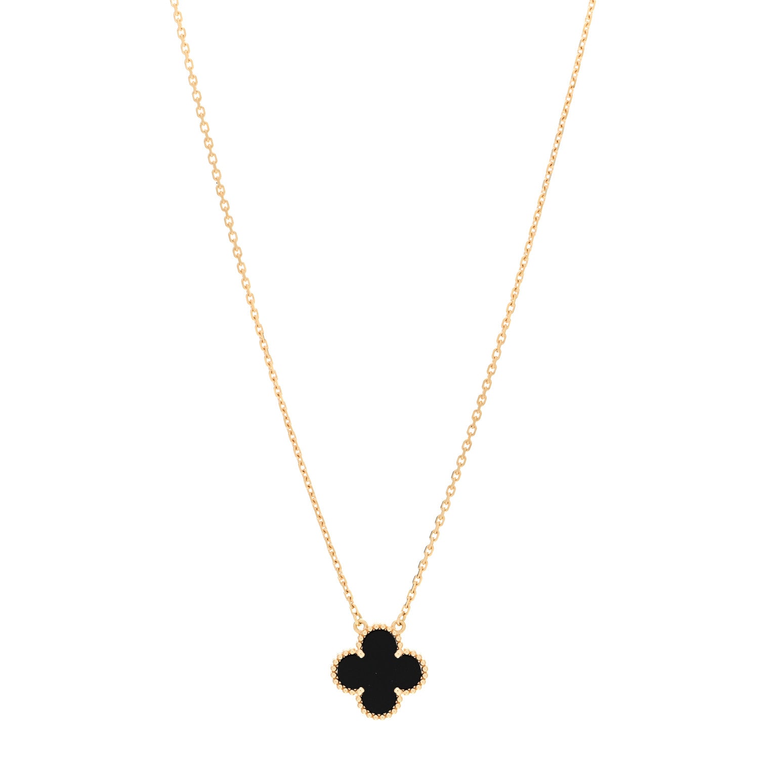 Van Cleef & Arpels 18K Yellow Gold Black Onyx Vintage Alhambra Pendant Necklace 1 of 6