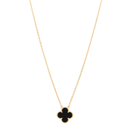 Van Cleef & Arpels 18K Yellow Gold Black Onyx Vintage Alhambra Pendant Necklace 1 of 6