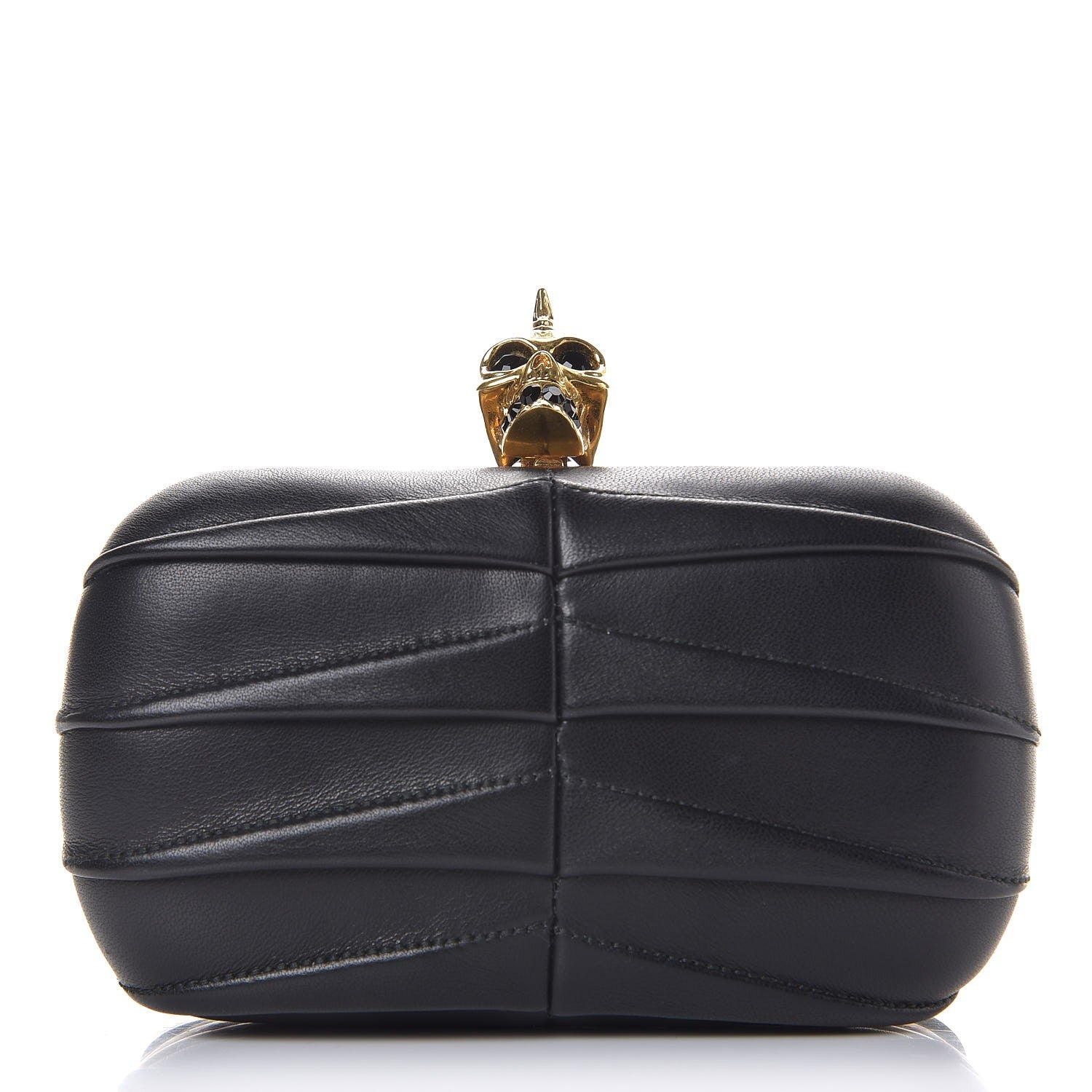 Alexander McQueen Lambskin Pleated Skull Box Clutch Black 1 of 8