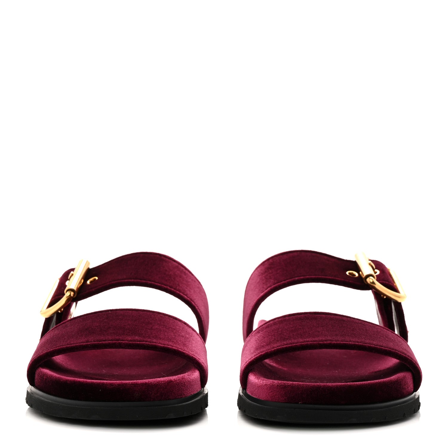 Prada Velvet Metal Triangle Logo Womens Double Buckle 20mm Slide Sandals 37.5 Bordeaux 2 of 10