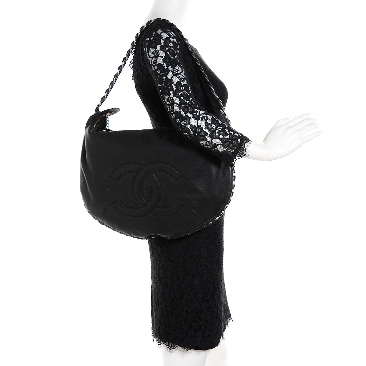 Calfskin Modern Chain Hobo Black