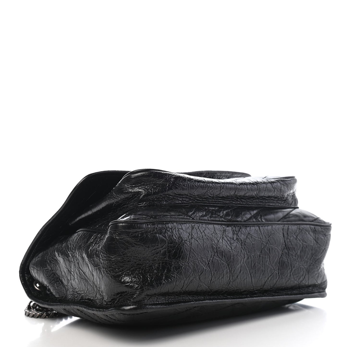 Crinkled Calfskin Matelasse Monogram Large Niki Chain Satchel Black