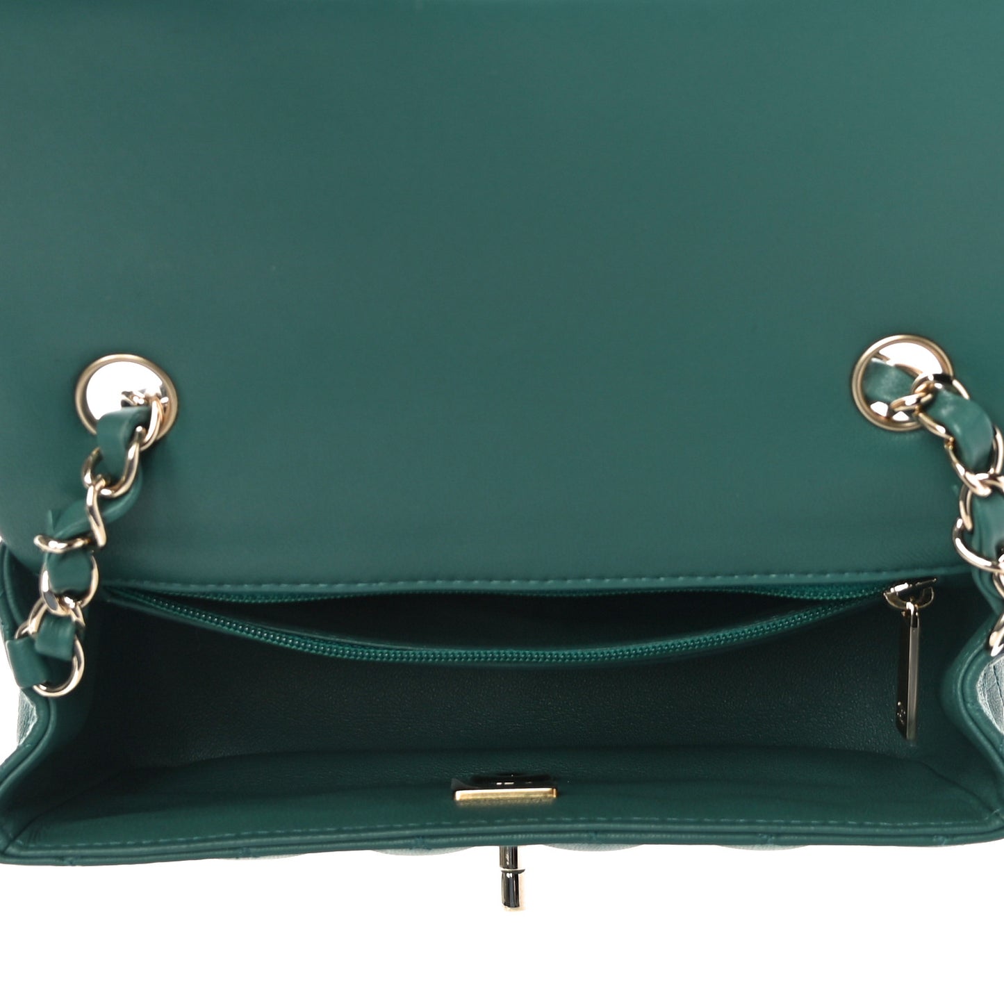 Lambskin Quilted Mini Rectangular Flap Dark Green