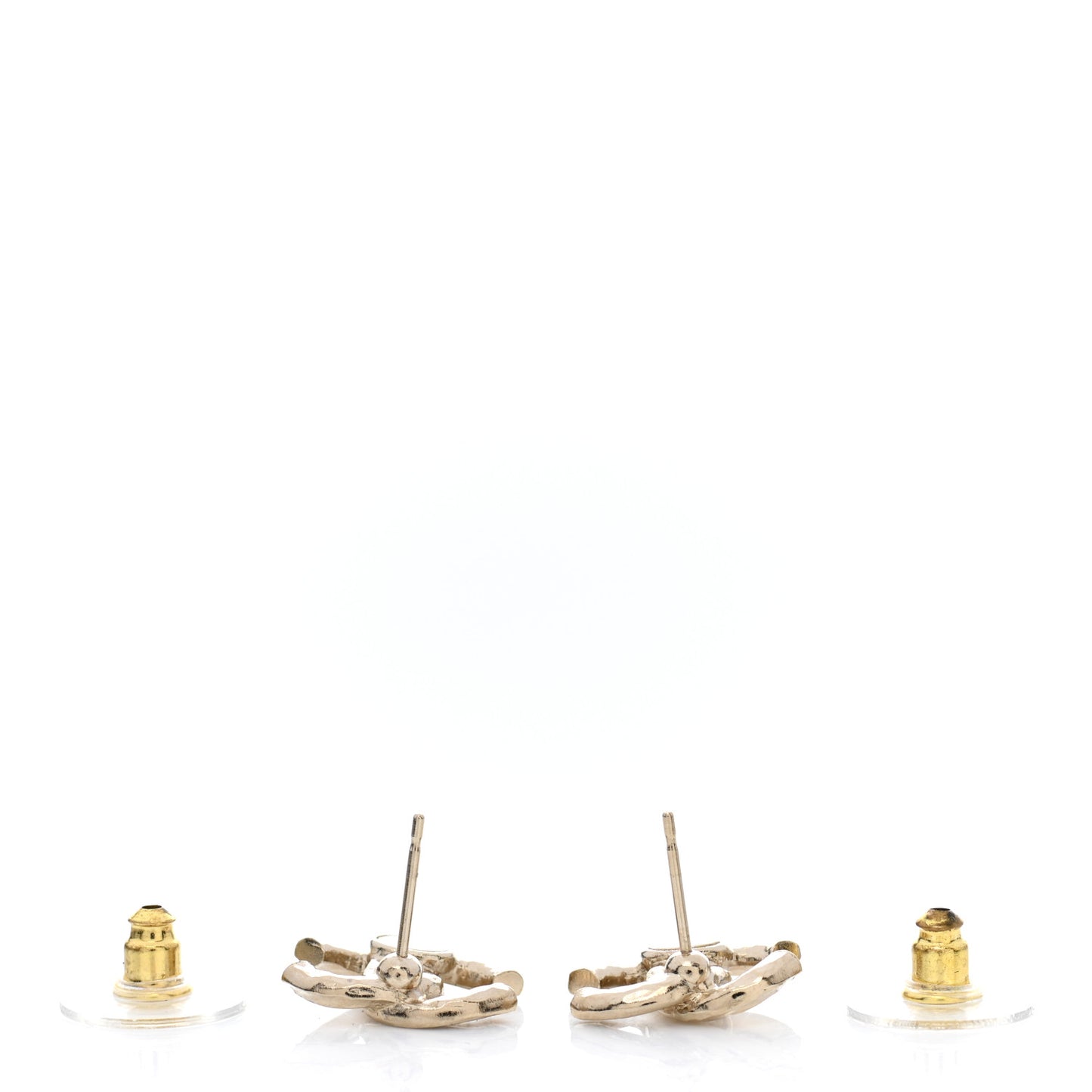 Textured Metal Crystal CC Earrings Gold