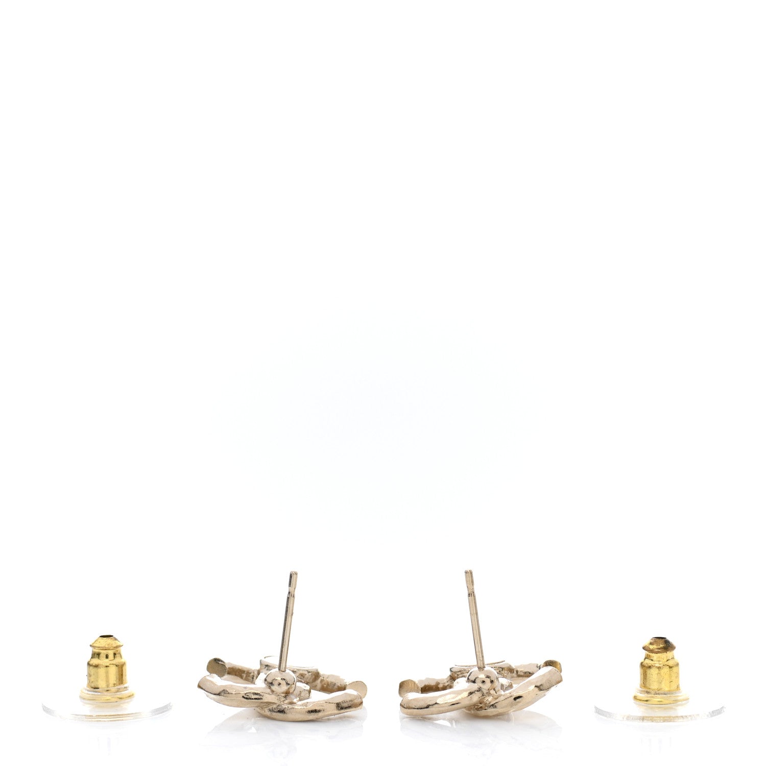 Chanel Textured Metal Crystal CC Earrings Gold 3 of 5