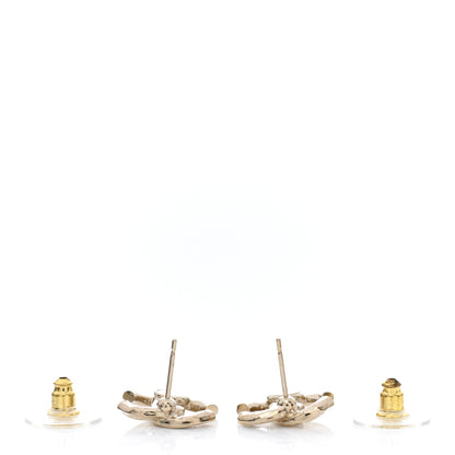 Chanel Textured Metal Crystal CC Earrings Gold 3 of 5