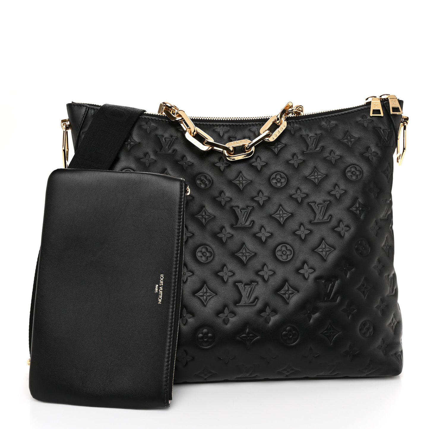Lambskin Embossed Monogram Coussin Hobo MM Black