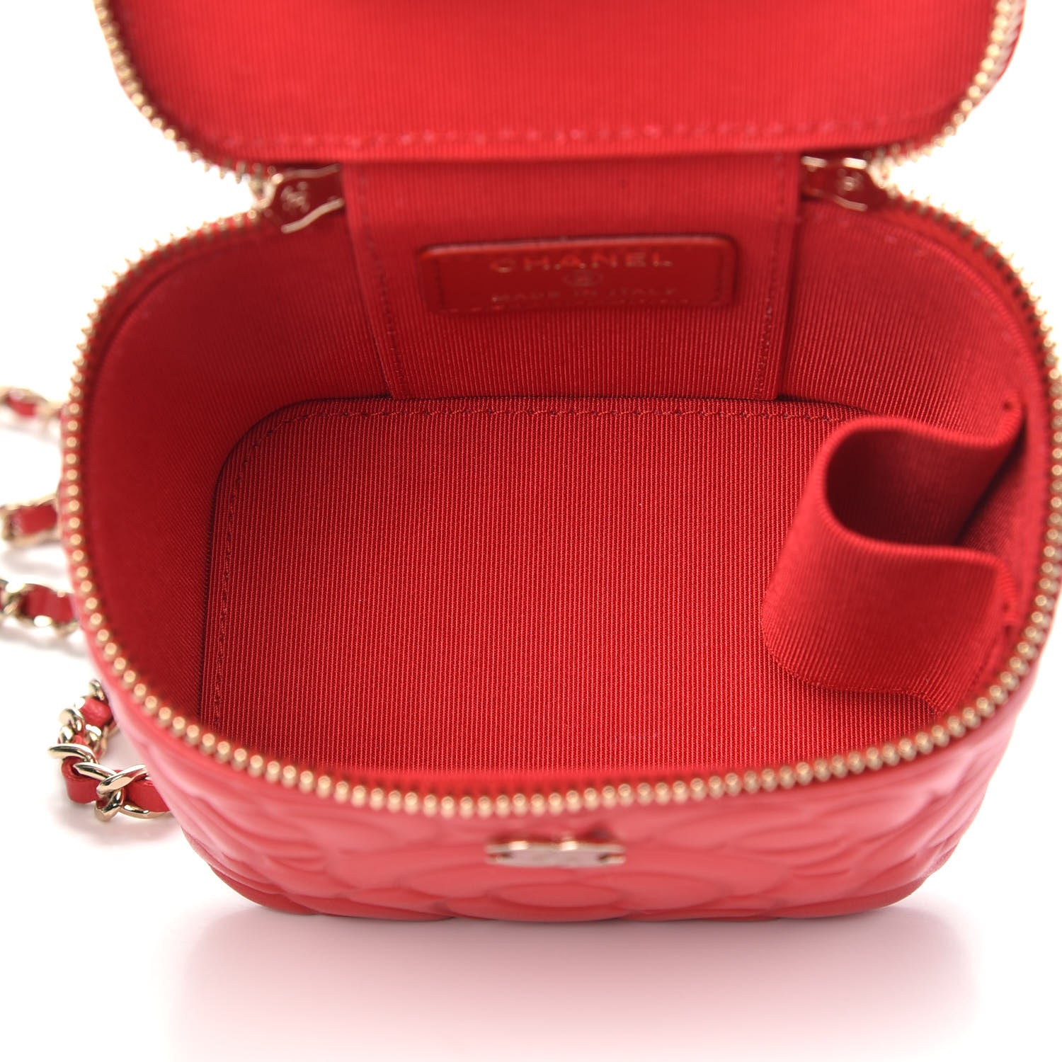 Chanel Lambskin Camellia Embossed Mini Vanity Case With Chain Red 5 of 10