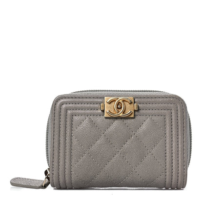 Chanel Caviar Quilted Boy Zip Around Coin Purse Wallet Grey 1 of 9