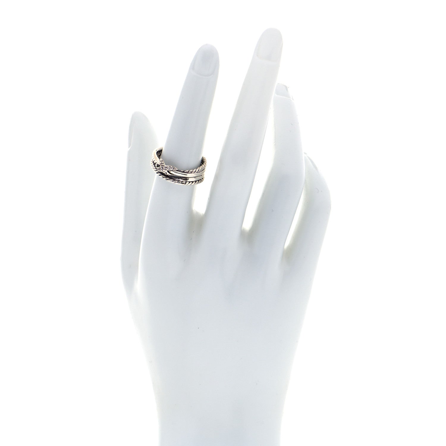 David Yurman Sterling Silver Diamond X Crossover Ring 54 6.75 2 of 4