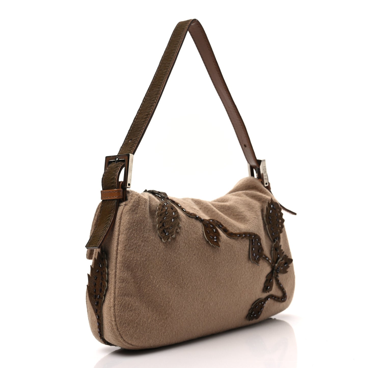 Wool Pony Hair Flower Applique Baguette Brown