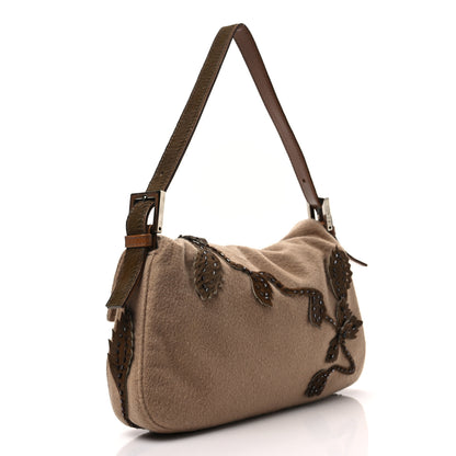 Fendi Wool Pony Hair Flower Applique Baguette Brown 2 of 6