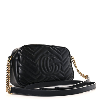 Gucci Calfskin Matelasse Small GG Marmont Chain Shoulder Bag Black 3 of 9
