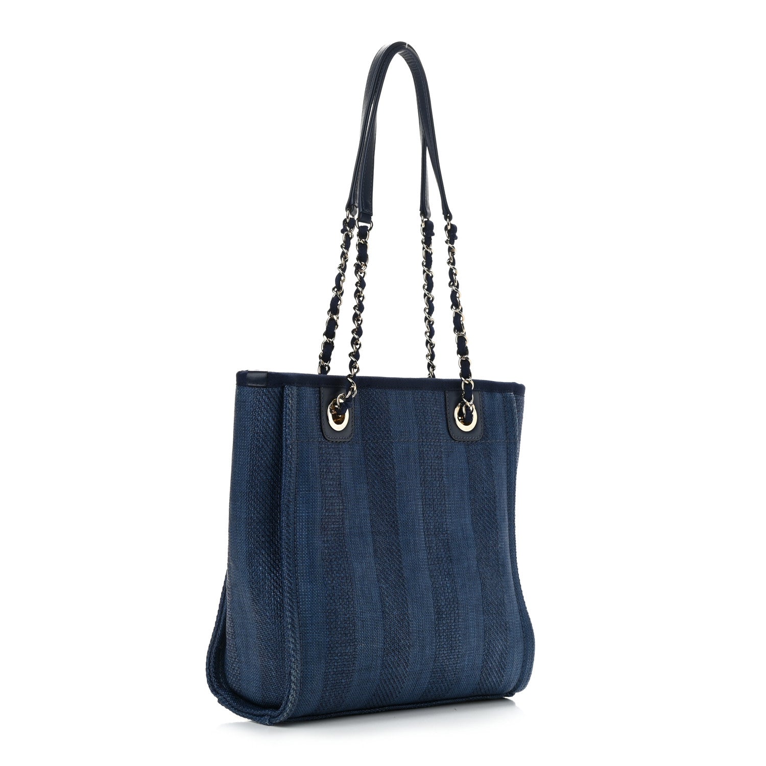 Chanel Mixed Fibers Striped Mini Deauville Tote Navy Blue 3 of 13