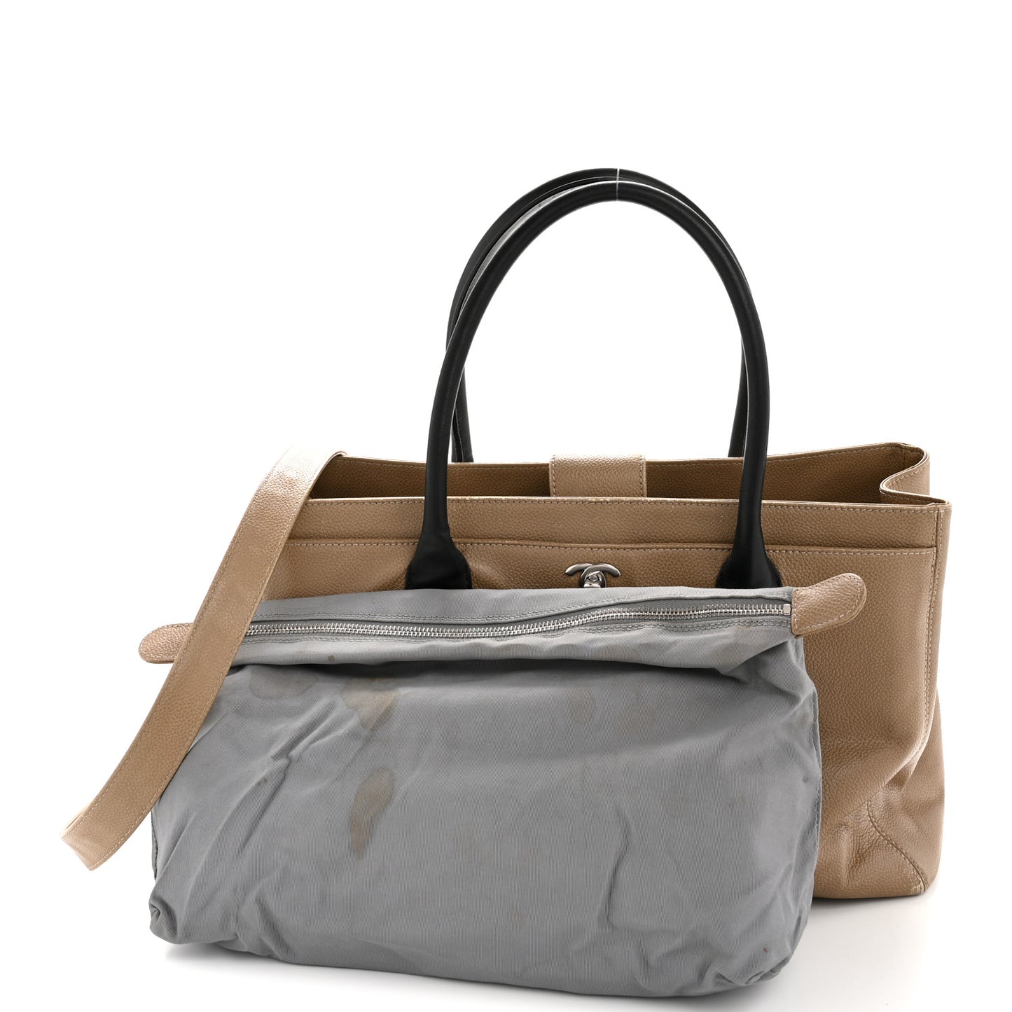 Calfskin Cerf Executive Shopper Tote Beige Black