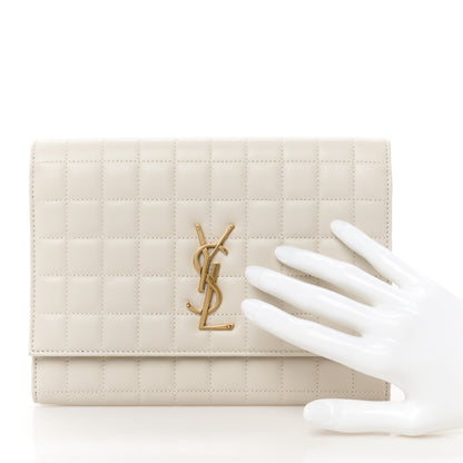 Saint Laurent Lambskin Carre Quilted Cassandre Pouch Clutch Crema Soft 2 of 8