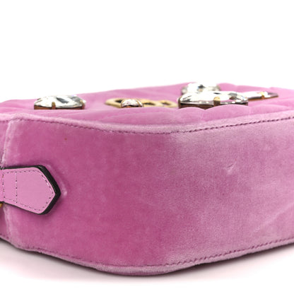 Gucci Velvet Matelasse Marquise Crystals Mini GG Marmont Chain Shoulder Bag Malva 10 of 11