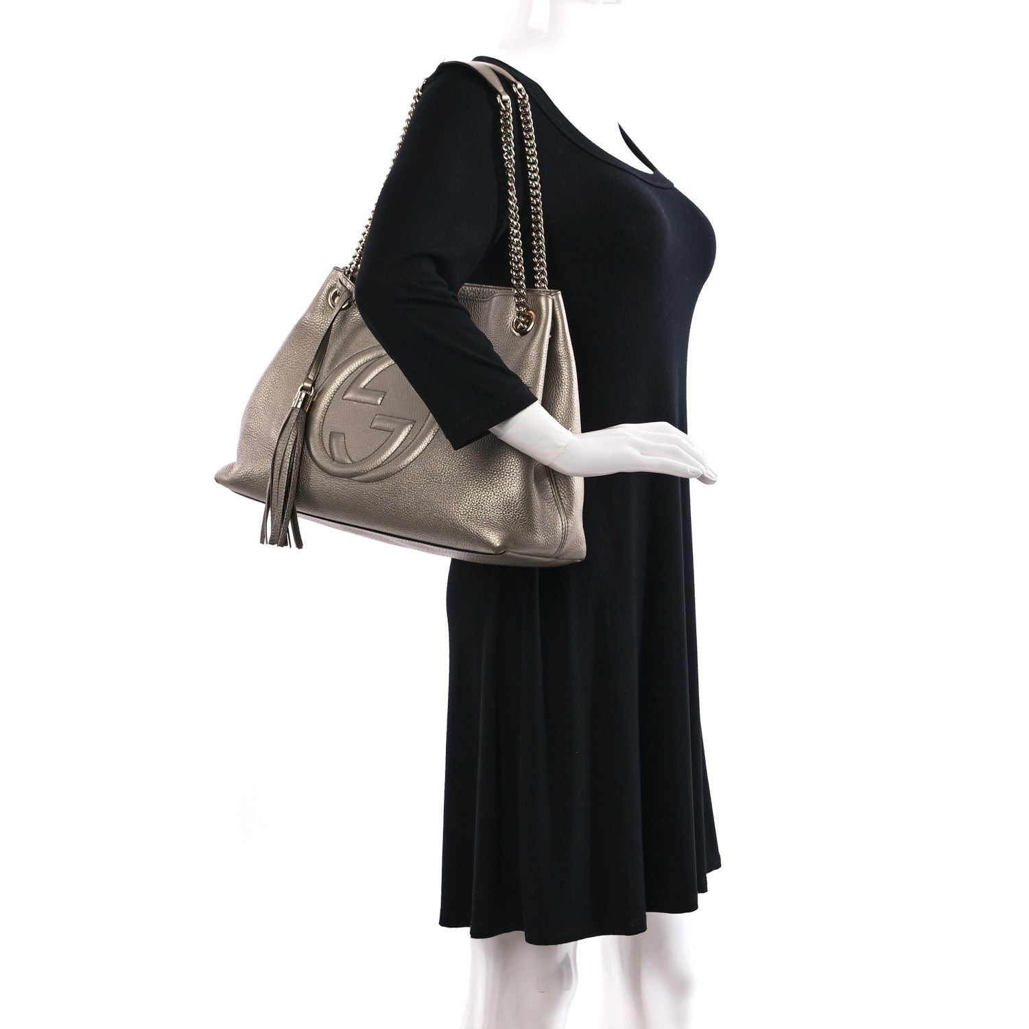 Gucci Metallic Pebbled Calfskin Medium Soho Chain Shoulder Bag Golden Beige 2 of 10