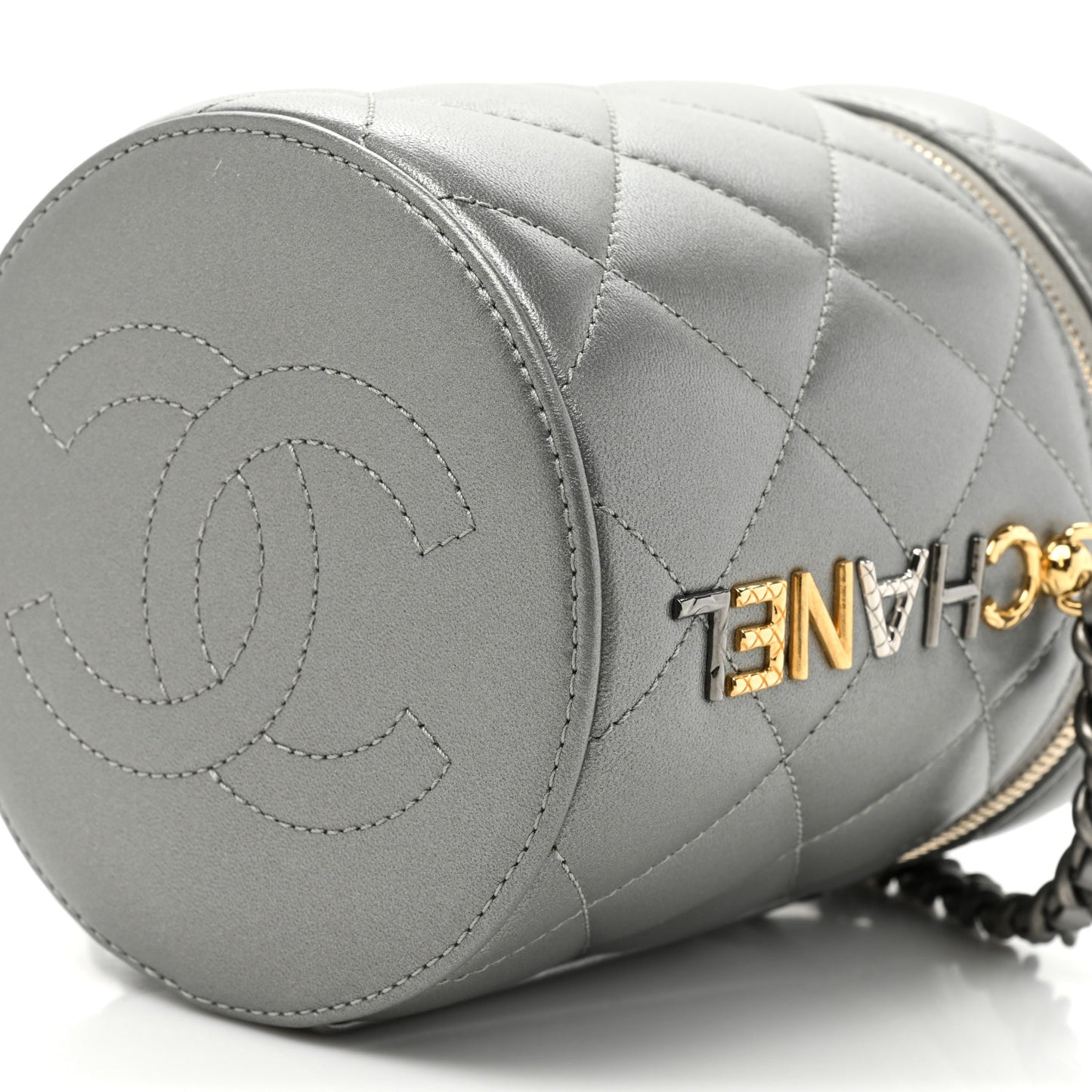 Metallic Lambskin Quilted Side Note Vanity Grey