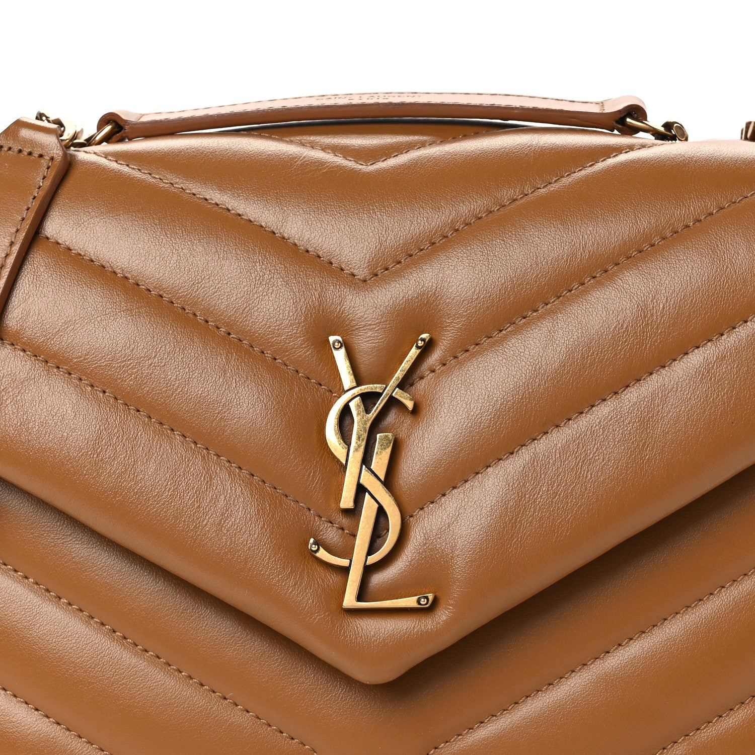 Saint Laurent Calfskin Y Quilted Monogram Small Loulou Chain Satchel Dark Natural 9 of 11