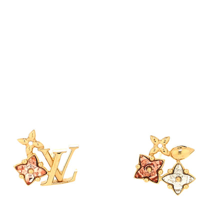 Louis Vuitton Metal Crystal Loulougram Monogram Flowers Earrings Gold 1 of 5