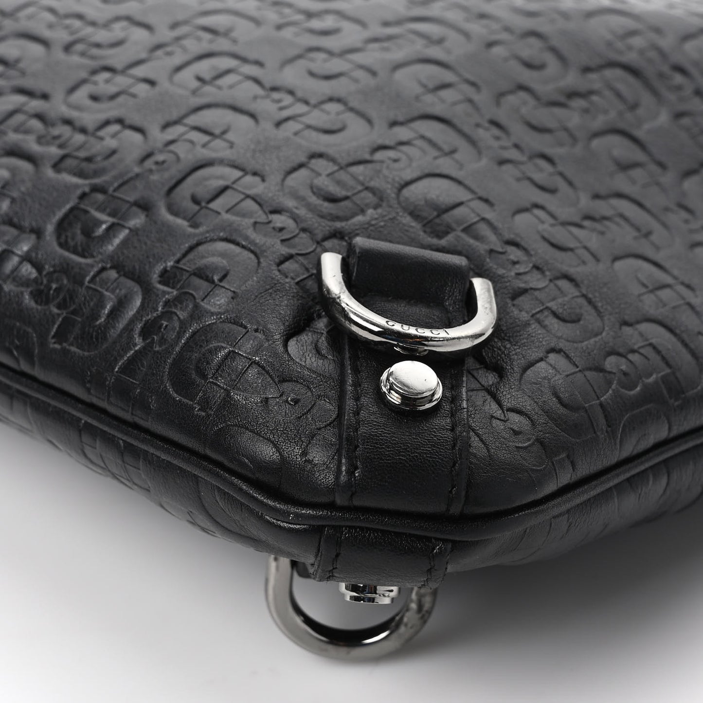 Calfskin Horsebit Embossed Abbey Messenger Black