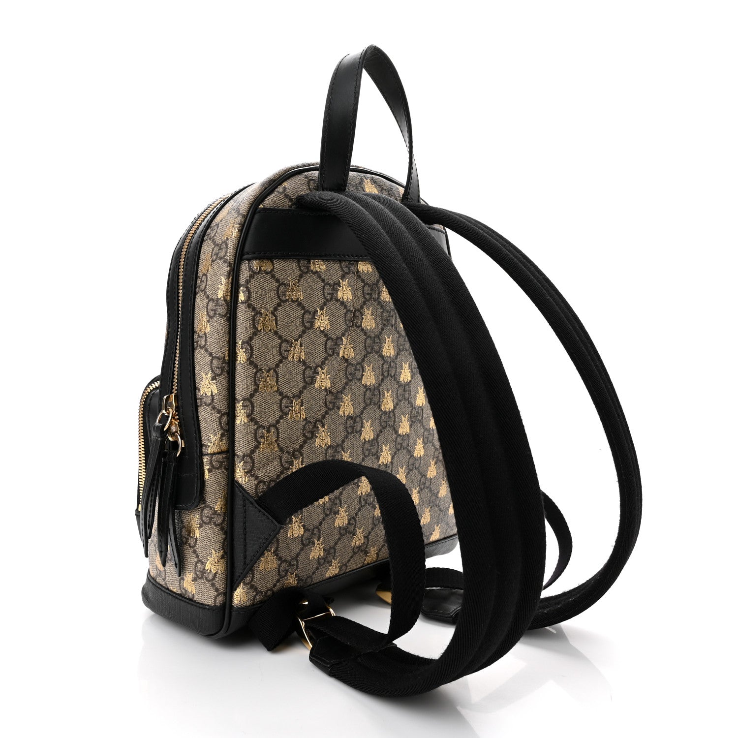 Gucci GG Supreme Monogram Bees Print Small Day Backpack Beige Oro Black 3 of 10