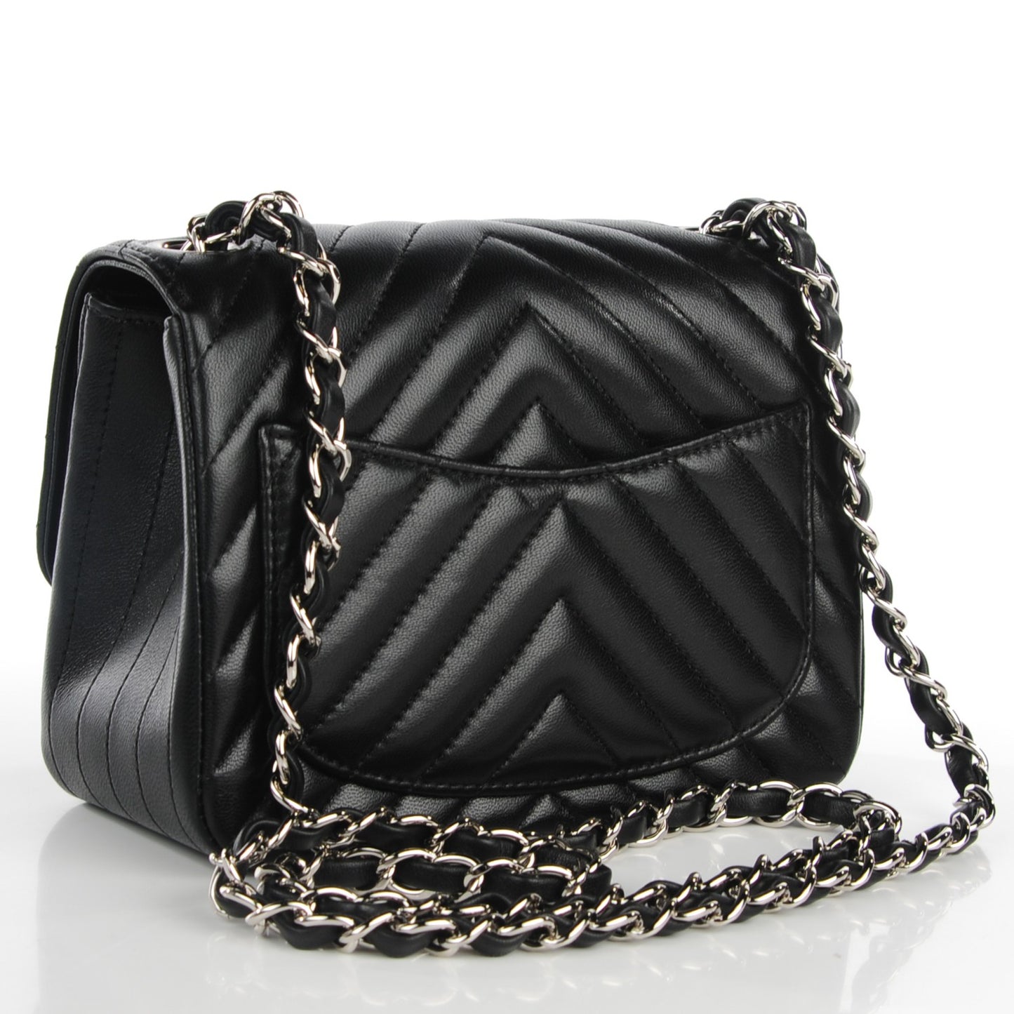 Lambskin Chevron Quilted Mini Square Flap Black