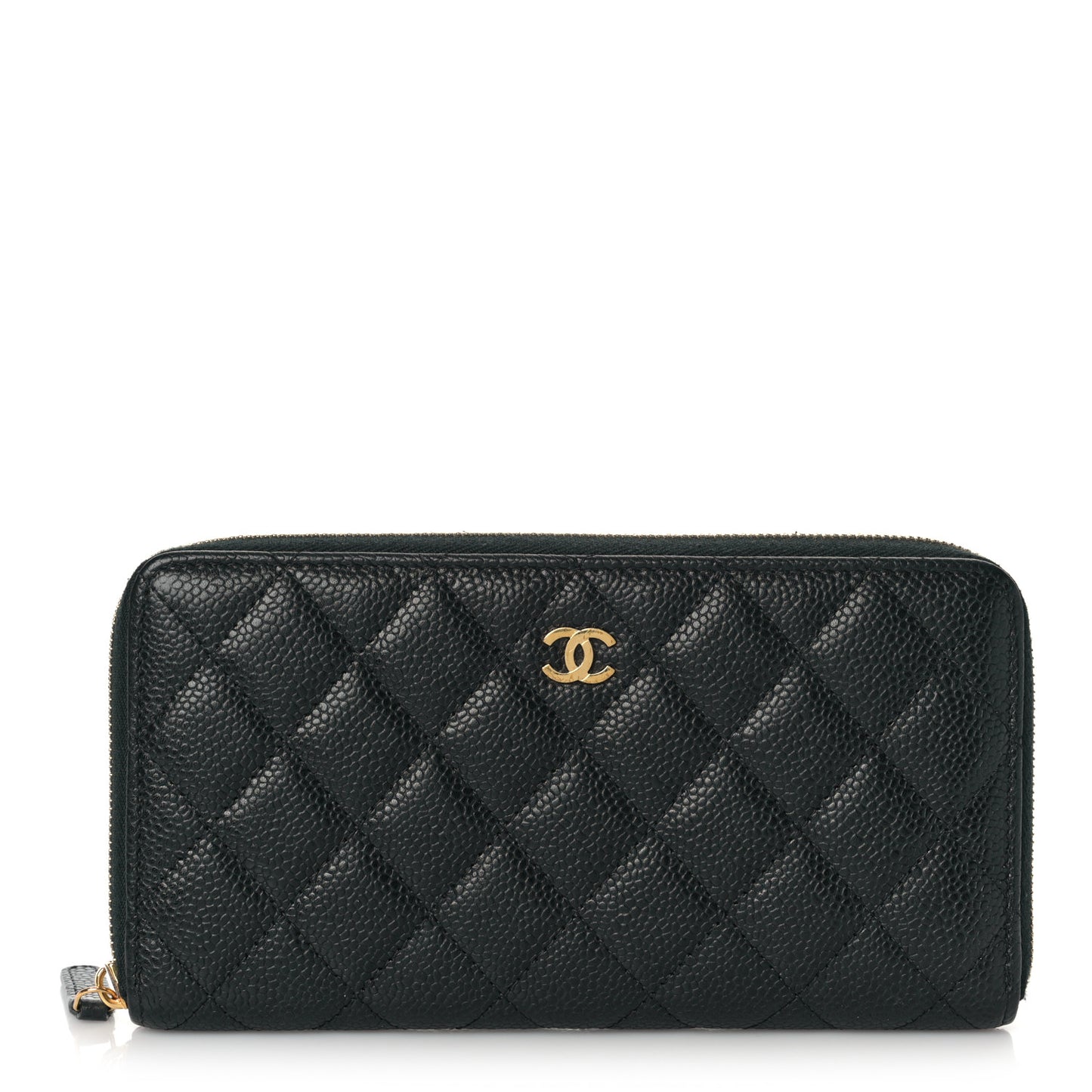 Caviar Quilted Large Gusset Zip Around Wallet Black
