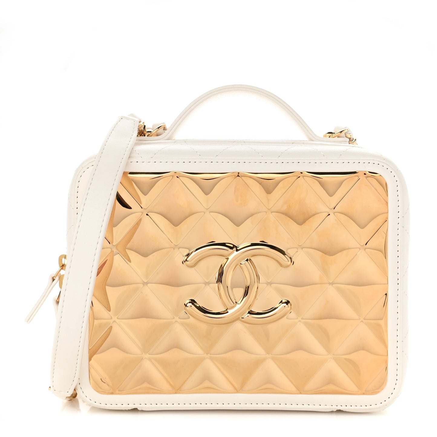 Lambskin Quilted Golden Plate Vanity Case White Gold
