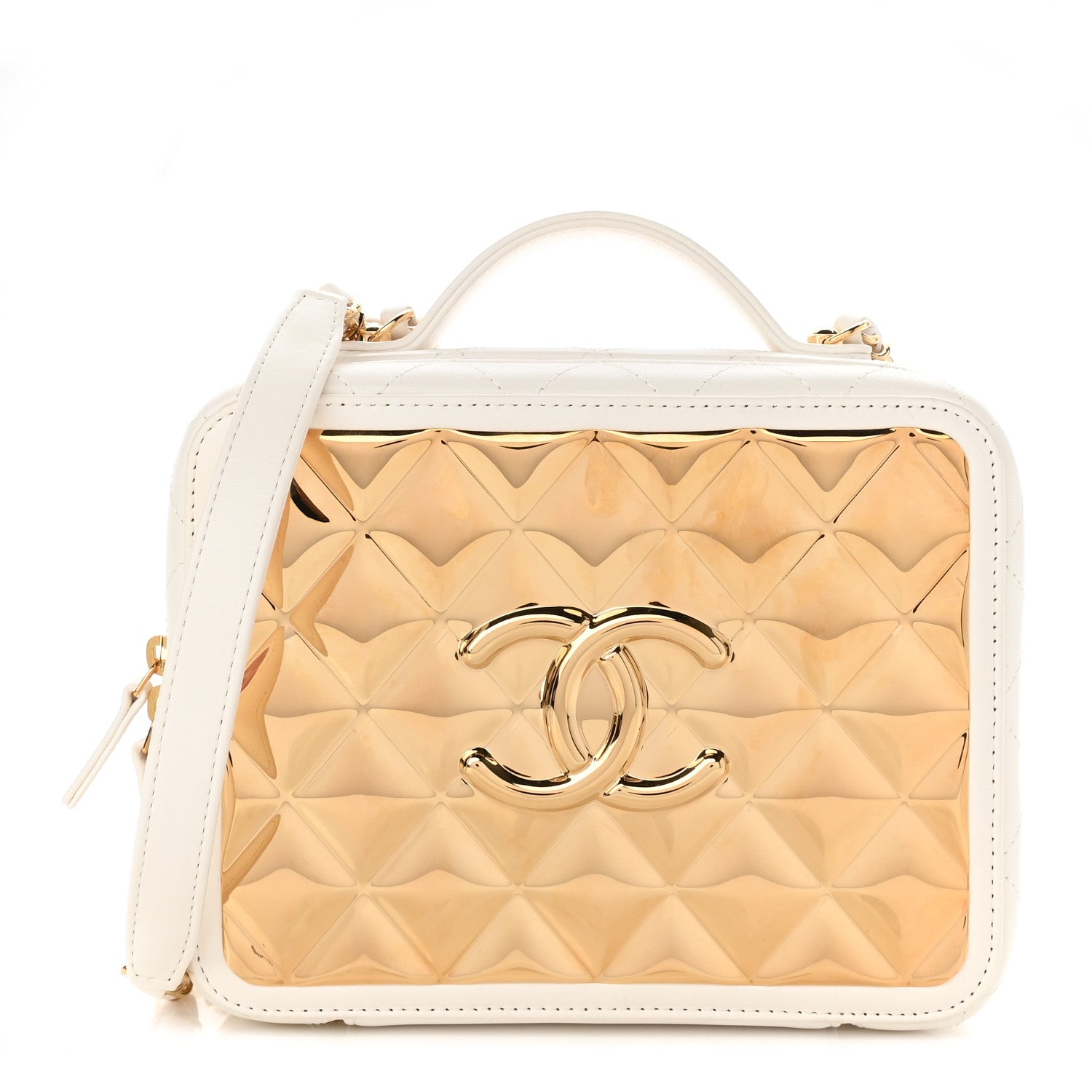 Chanel Lambskin Quilted Golden Plate Vanity Case White Gold 1 of 10