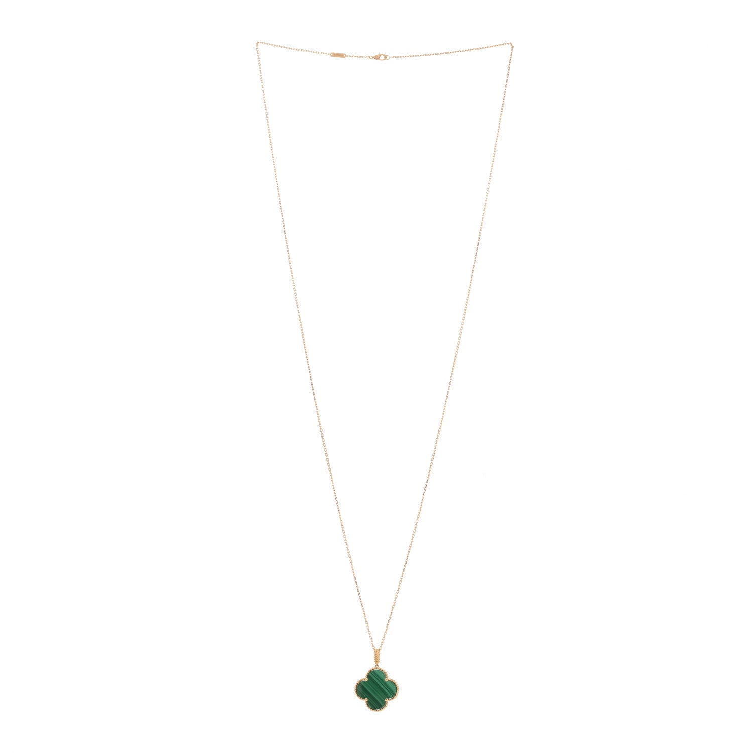 Van Cleef & Arpels 18K Yellow Gold Malachite Magic Alhambra Pendant Necklace 2 of 3
